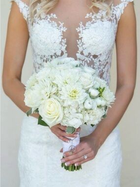 Simone Carvalli Ivory Lace Wedding Gown with Sheer Floral Bodice